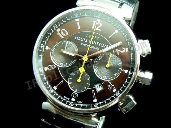 Louis Vuitton Tambour Chronograph Schweizer Replik Uhr - zum Schließen ins Bild klicken
