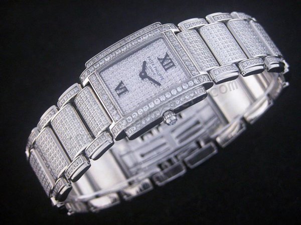 Patek Philippe 24 Hours Full Diamond Ladies Swiss Replica Watch - Click Image to Close