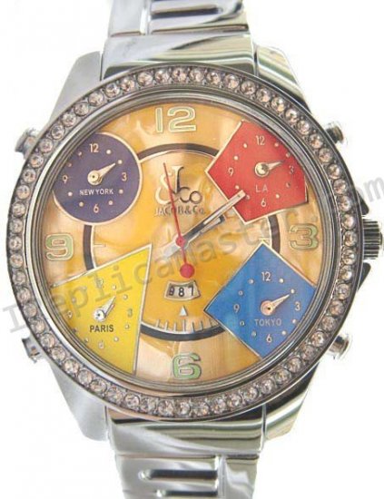 ジェイコブ＆カンパニー5タイムゾーンフルサイズ、スチールBracletレプリカ時計