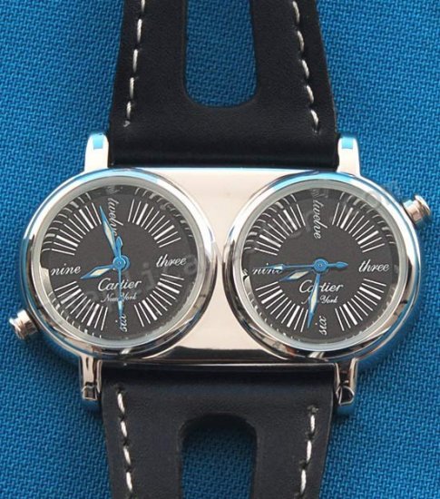 Cartier zwei Zeitzonen Quartz Replik Uhr - zum Schließen ins Bild klicken