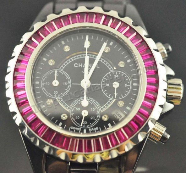 Chanel J12 Diamonds Chronograph, Real Ceramic Case Und Armband, Replik Uhr - zum Schließen ins Bild klicken