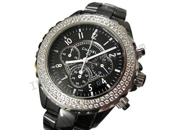 Chanel J12 Diamonds Chronograph, Real Ceramic Case Und Armband Replik Uhr - zum Schließen ins Bild klicken