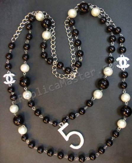 Chanel Bianco / Replica Black Pearl Necklace - Clicca l'immagine per chiudere