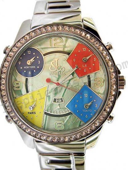 Jacob & Co Five Time Zone Full Size, Steel Braclet Replica Watch - Click Image to Close