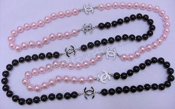 Chanel Pink / Black Pearl Necklace Réplica  Clique na imagem para fechar