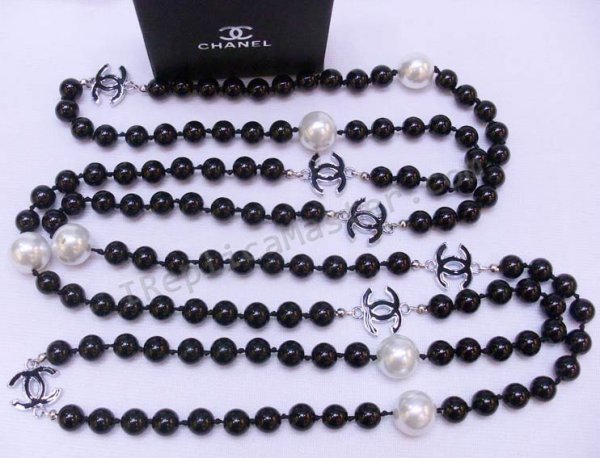 Chanel Black/White Pearl Necklace Replica - Click Image to Close