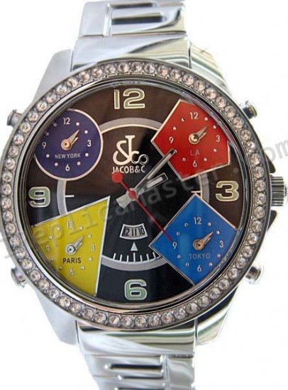 Jacob & Co Five Time Zone Full Size, Steel Braclet Replica Watch