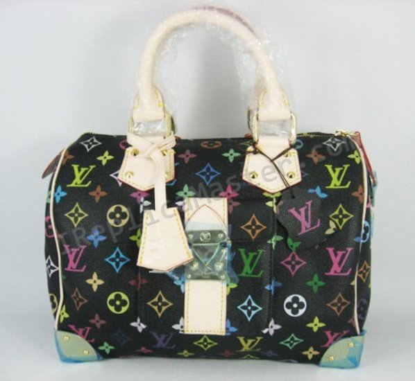 Louis Vuitton Monogram Multicolor Canvas Speedy 30 Black M92642 Replica - Click Image to Close