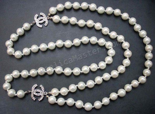 Chanel White Diamond Pearl Necklace Replica - Click Image to Close