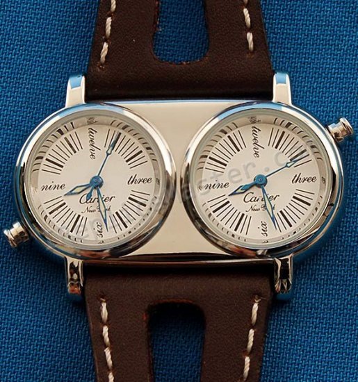 Cartier zwei Zeitzonen Quartz Replik Uhr - zum Schließen ins Bild klicken