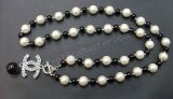 Chanel Branco / Black Diamond Pearl Necklace Réplica