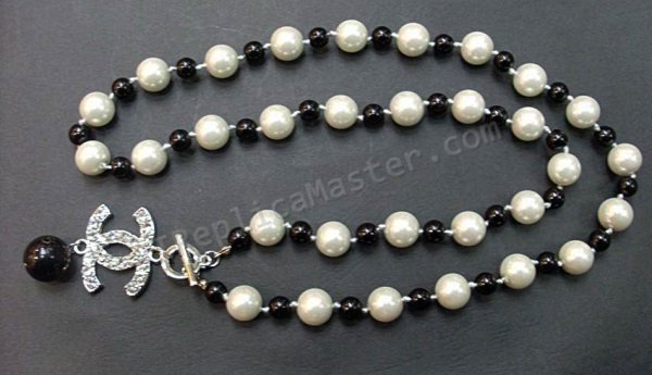 Chanel Branco / Black Diamond Pearl Necklace Réplica  Clique na imagem para fechar