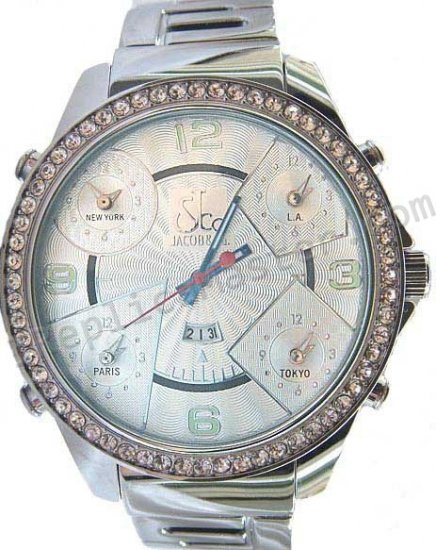 Jacob & Co Five Time Zone Full Size, Steel Braclet Replica Watch - Click Image to Close