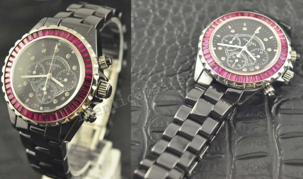 Chanel J12 Diamonds Chronograph, Real Ceramic Case Und Armband, Replik Uhr