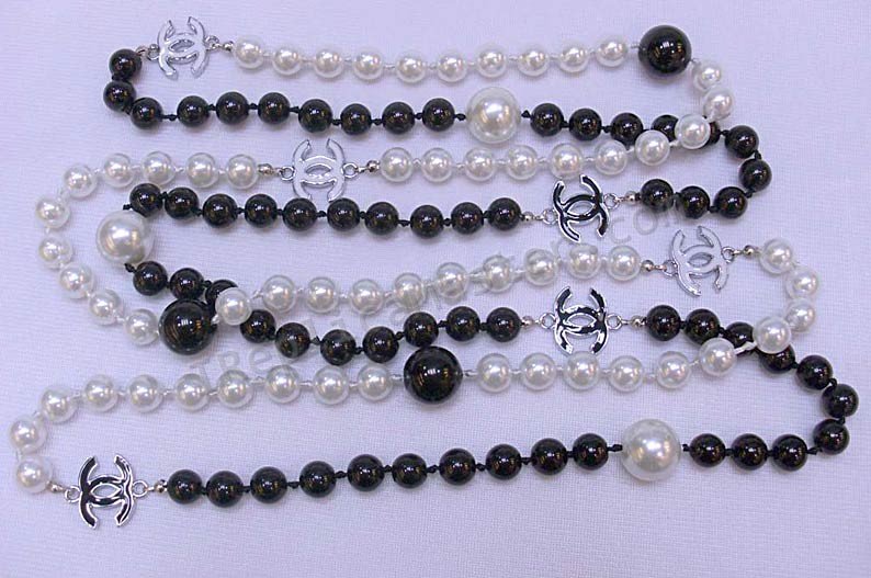 Chanel Blanco / Negro collar de perlas Réplica - Haga click en la imagen para cerrar