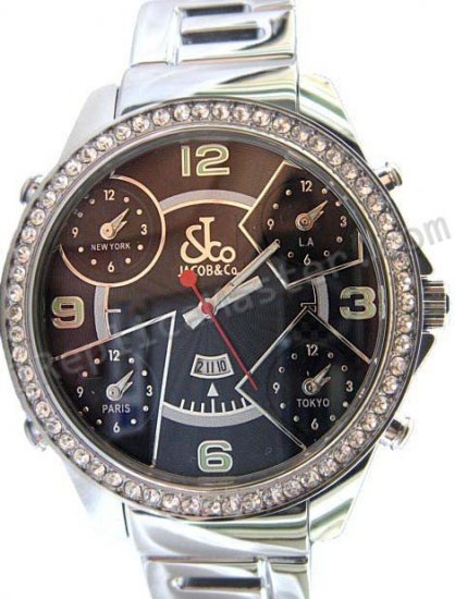 ジェイコブ＆カンパニー5タイムゾーンフルサイズ、スチールBracletレプリカ時計